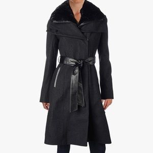 French Connection Faux Fur Collar Wool Coat